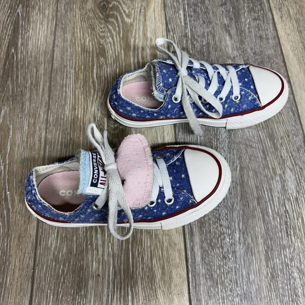 Converse Chuck Taylor Shoes 660714F Double Tongue Blue Polka Dot Youth Size 11